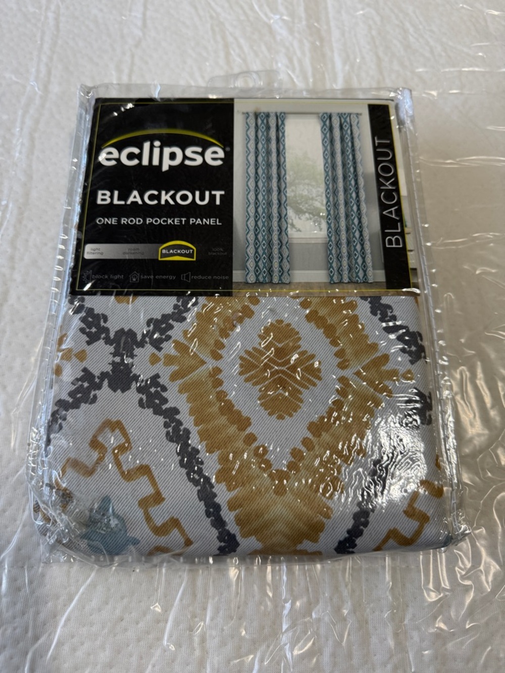Eclipse Blackout Pocket Panel Curtain - Gold and Gray Pattern - Picture 2 of 5
